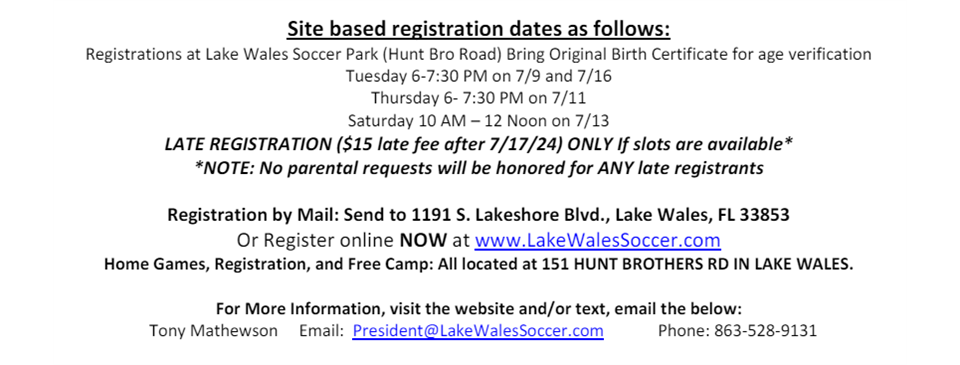 Fall 2024 Soccer Season On-Site Registration
